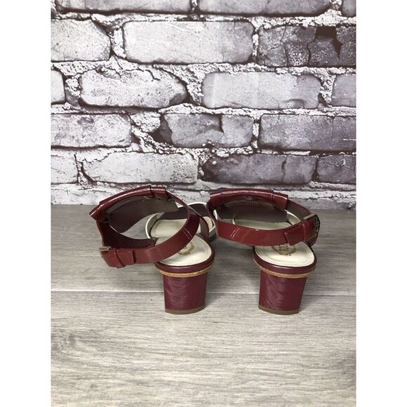TOD'S Burgundy Patent Leather White Open Toe Heel Strap Sandals Women 35.5EU/5US - Picture 4 of 16